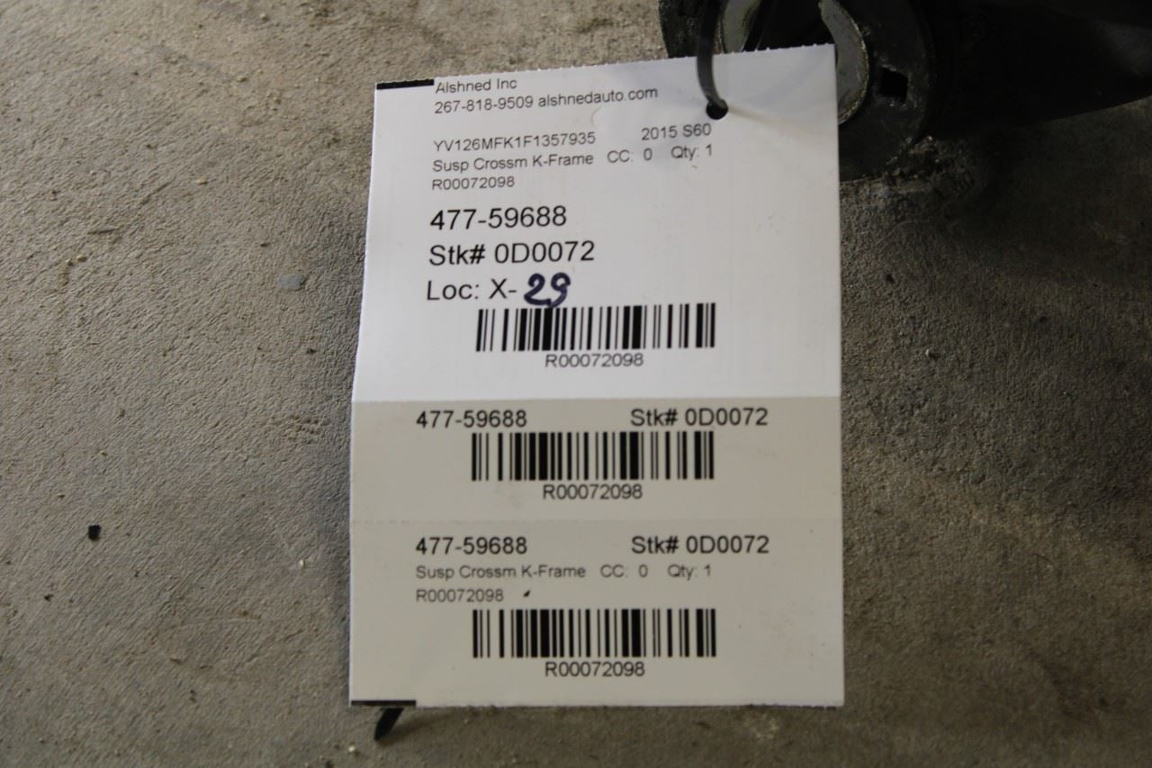 2012-2018 Volvo S60 T5 Premier FWD Rear Suspension Crossmember Subframe 31329225 - Alshned Auto Parts