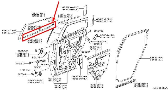 2015-24 Nissan Murano Rear Left Door Window Belt Outside Molding 82821-5BC0A OEM - Alshned Auto Parts