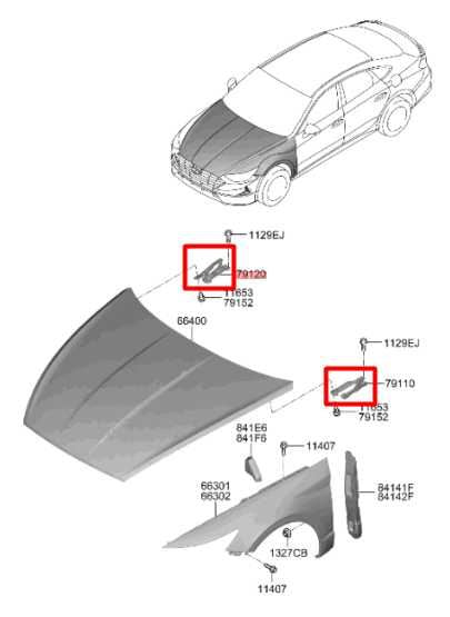 2020-2022 Hyundai Sonata SE Front Right and Left Hood Hinge w/ Lift Cylinder Set - Alshned Auto Parts
