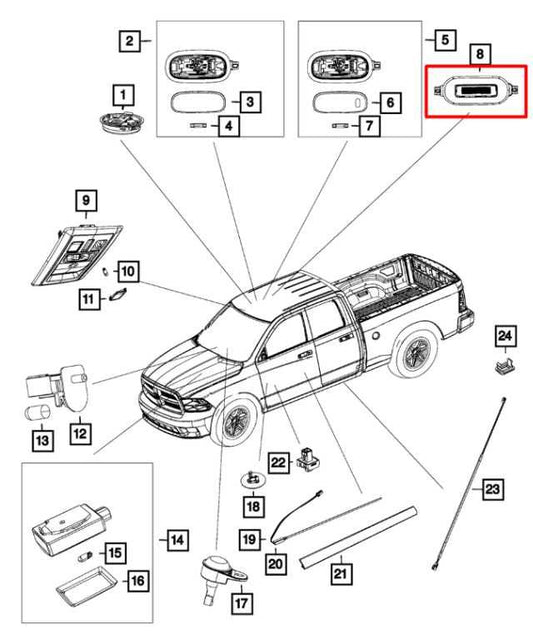 2013-2020 Ram 1500 Laramie Crew Cab 5.7L 4WD Interior Dome Courtesy Light Lamp - Alshned Auto Parts