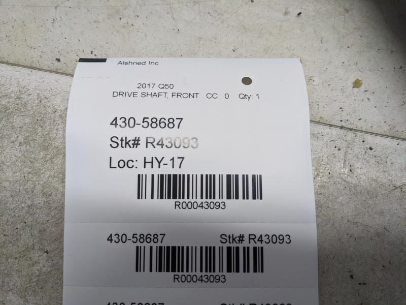 2016-2019 Infiniti Q50 Front Drive Propeller Shaft 37200-4HZ0B OEM - Alshned Auto Parts