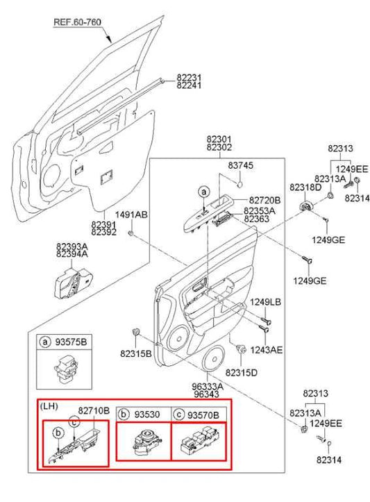 2009-13 Kia Soul+ GL 2.0L Front Left Side Master Power Window Switch 93570-2K010 - Alshned Auto Parts