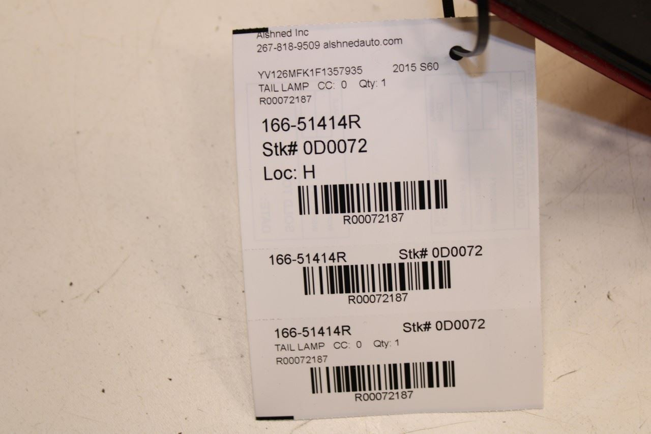 2015-2016 Volvo S60 T5 Premier Rear Right Side Outer Tail Light Lamp 31395931 - Alshned Auto Parts