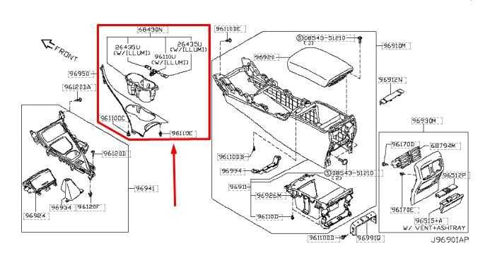16-20 Infiniti Q50 Luxe RWD Center Console Trim Panel w/ Cup Holder 96950-6HJ6A - Alshned Auto Parts