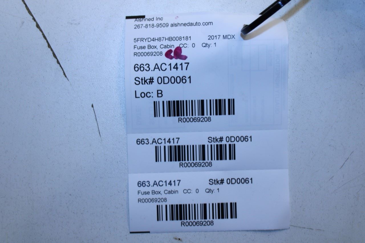 17-18 Acura MDX AWD Cabin Instrument Panel Left Fuse Relay Junction Block *ReaD* - Alshned Auto Parts