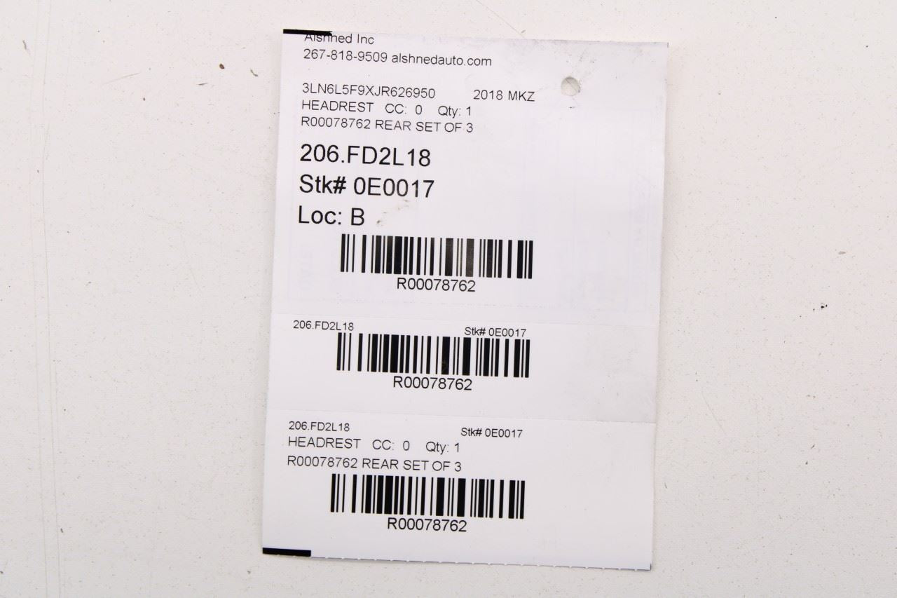 2013-20 Lincoln MKZ Reserve Rear RH LH Side and Center 2nd Row Seat Headrest Set - Alshned Auto Parts