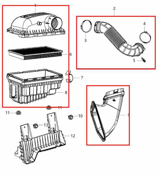 11-20 Ram 1500 Laramie Crew Cab 5.7L Air Intake Cleaner Filter Housing w/ Ducts - Alshned Auto Parts