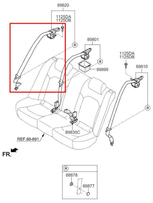 2016-20 Kia Optima EX 2.4L Rear Passenger Right Side 2nd Row Seat Belt Retractor - Alshned Auto Parts