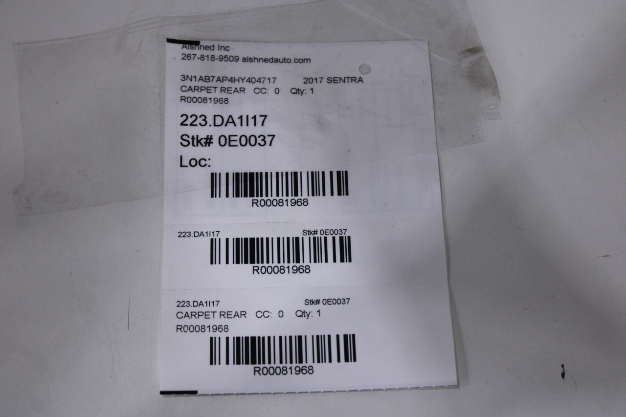2013-19 Nissan Sentra SV 1.8L Rear Trunk Floor Luggage Carpet Liner 84902-3SG0B14
