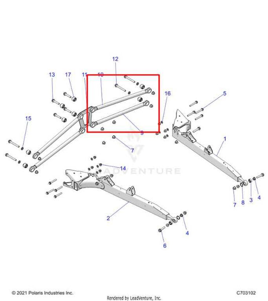 2024-2025 Polaris RZR XP 1000 Ultimate Rear Left Side Radius Rod Control Arm Set - Alshned Auto Parts