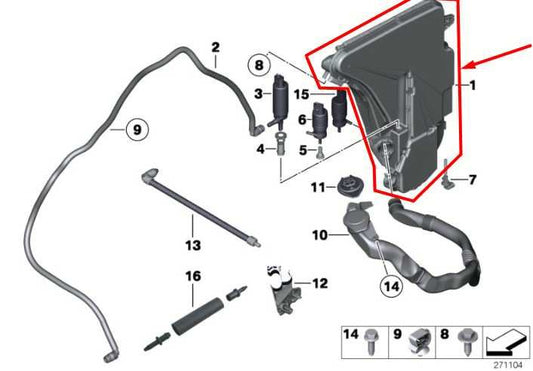 2011-2016 BMW 535i xDrive Windshield Washer Reservoir Bottle 61667269667 OEM - Alshned Auto Parts