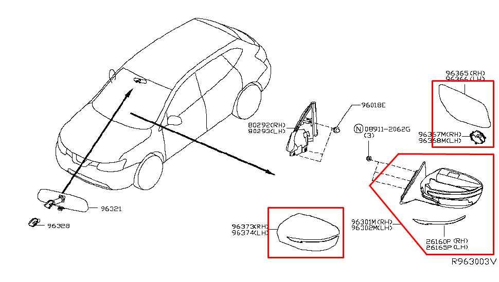 2014-17 Nissan Rogue 2.5L Passenger Right Side Rear View Mirror 96301-5HA0A OEM - Alshned Auto Parts