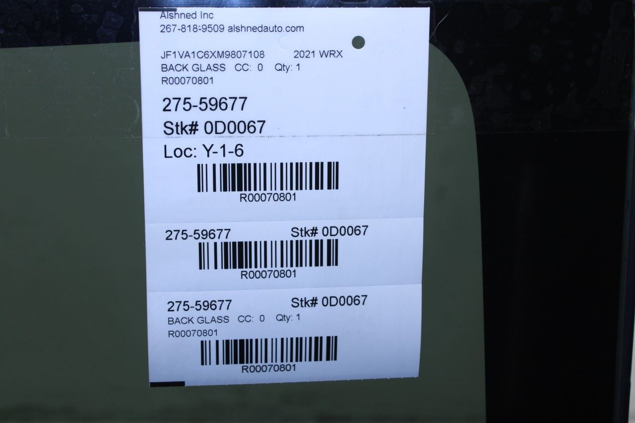 2015-2021 Subaru WRX Premium Rear Back Window Glass 65109FJ001 OEM - Alshned Auto Parts