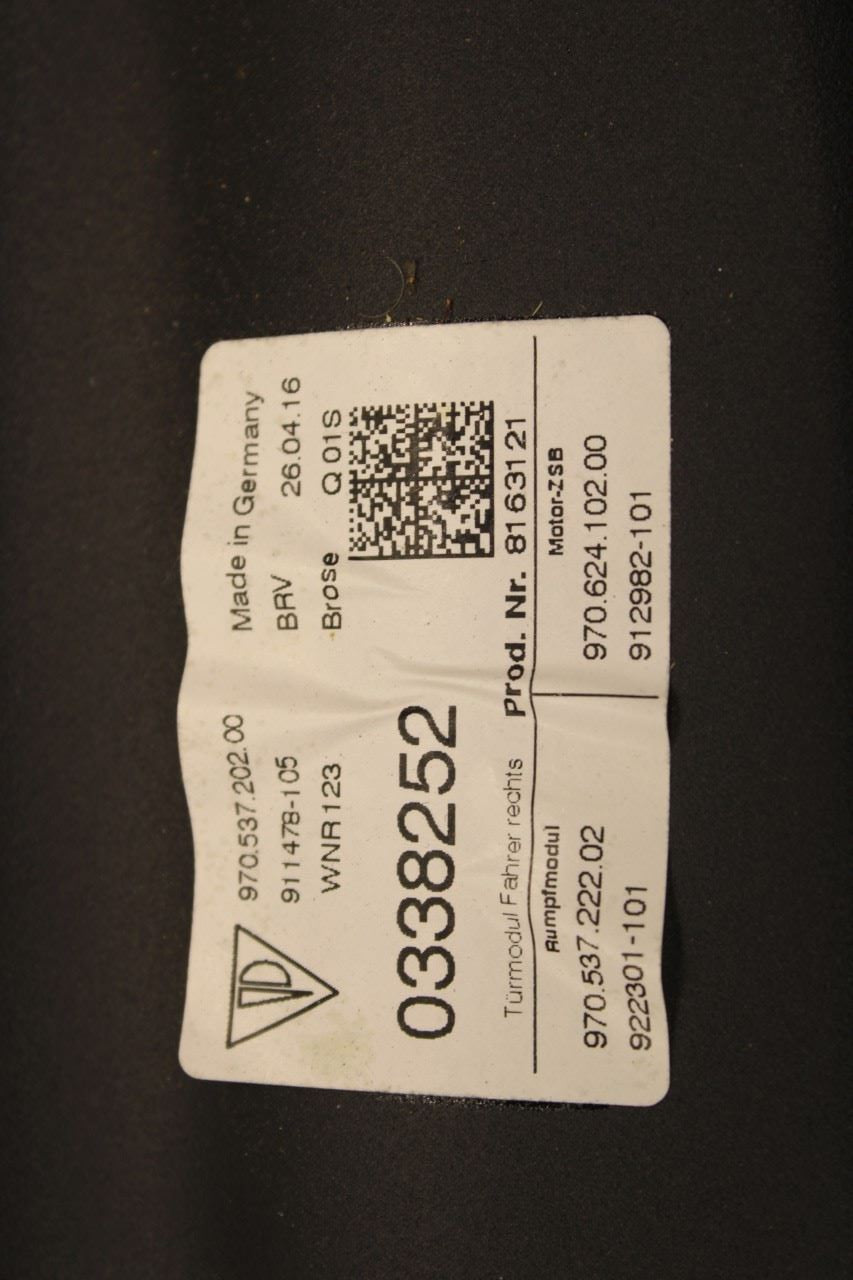 10-16 Porsche Panamera 4 Front Right Side Door Window Regulator w/ Carrier Plate - Alshned Auto Parts