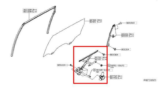 2014-2020 Infiniti QX60 Rear Left Door Window Regulator w/ Motor 82731-3KG0A OEM - Alshned Auto Parts