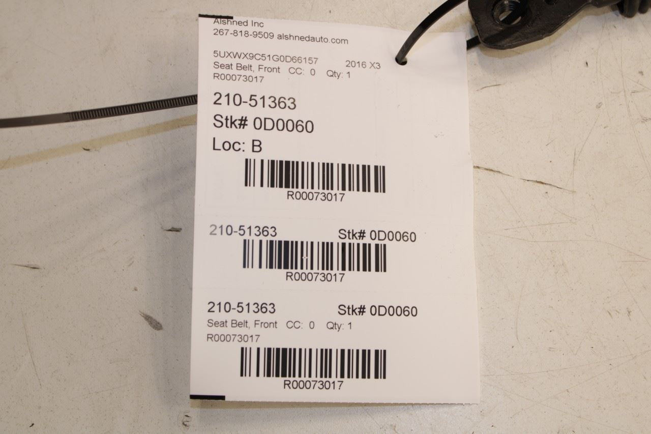 2011-2017 BMW X3 xDrive28i 2.0L AWD Front Passenger Right Side Seat Belt Buckle - Alshned Auto Parts