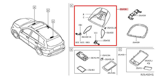 16-2020 Infiniti QX60 Roof Overhead Console Dome Map Light Lamp 26430-3JB1A OEM - Alshned Auto Parts