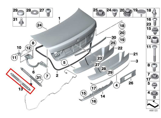 2010-15 BMW 750Li xDrive RR RH and LH Trunk Deck Lid Spindle Drive Spring Strut - Alshned Auto Parts