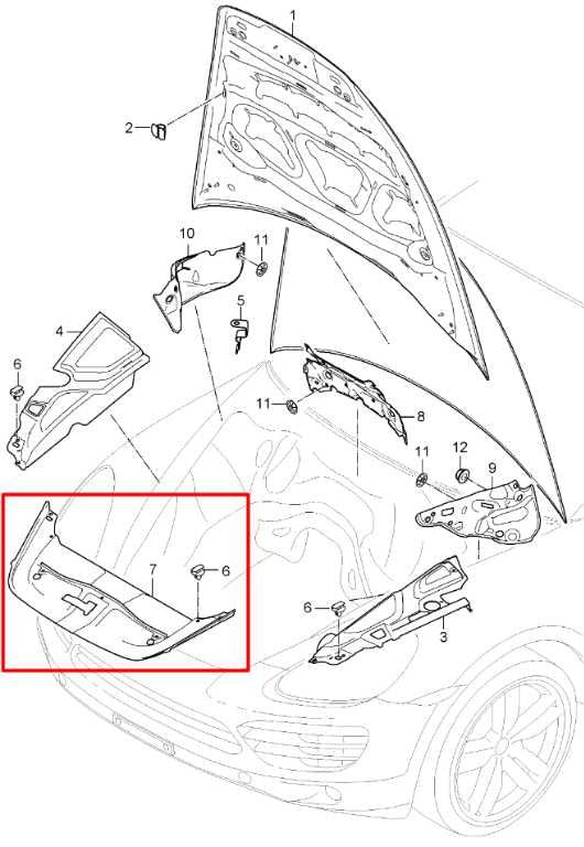 2011-18 Porsche Cayenne S Center Under Hood Engine Bay Lock Support Panel Cover1