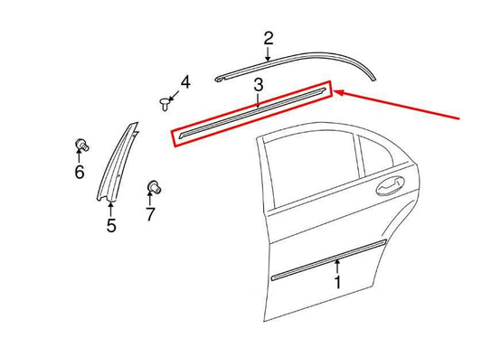 2007-13 Mercedes-Benz S550 Rear Right Door Belt Outer Weatherstrip 221-690-38-80 - Alshned Auto Parts