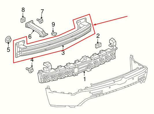 2017-2023 GMC Acadia SLT-1 Rear Bumper Reinforcement Impact Bar 84931850 OEM - Alshned Auto Parts