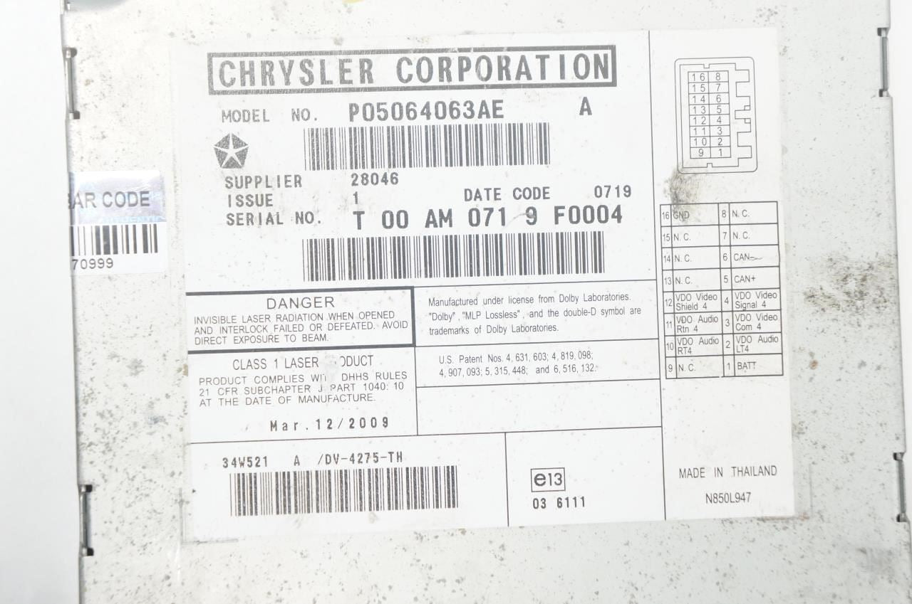 2008-2011 Dodge Grand Caravan DVD Player 05064063AE OEM - Alshned Auto Parts