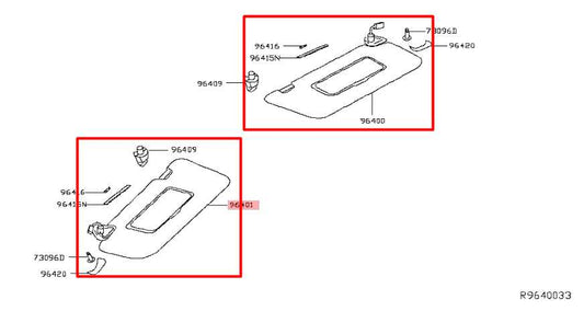 2014-18 Nissan Rogue SV Front RH and LH Sun Visor w/ Mirror Pair 96400-4BA1D OEM - Alshned Auto Parts