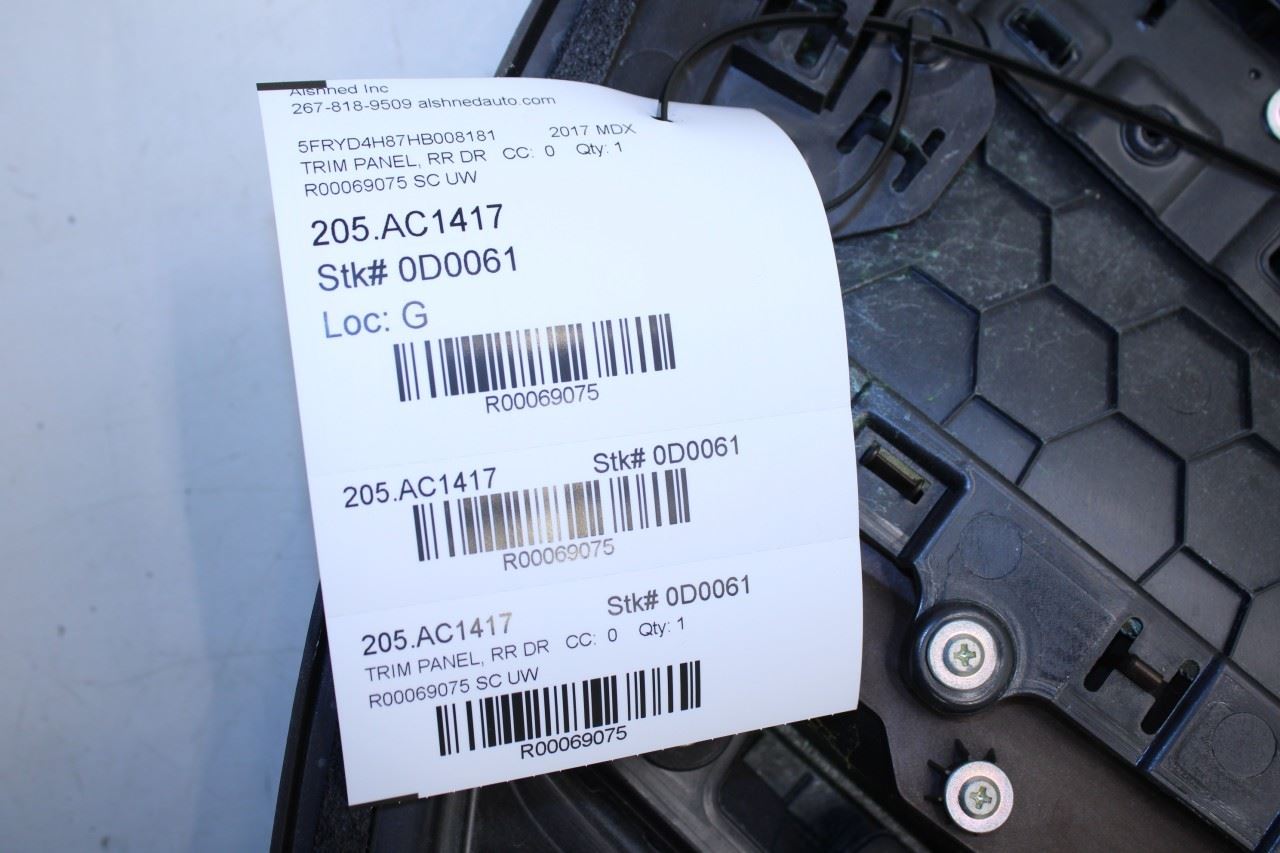 2017-2018 Acura MDX Advance Rear Right Passenger Door Trim Panel 83701-TZ5-H91ZC - Alshned Auto Parts