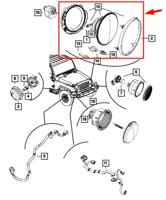2009-16 Jeep Wrangler Sahara Front RH and LH Headlight Lamp Pair 55078149AC OEM - Alshned Auto Parts