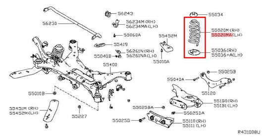 19-24 Nissan Altima SL FWD Rear Left Side Suspension Coil Spring 55019-6CA0A OEM - Alshned Auto Parts