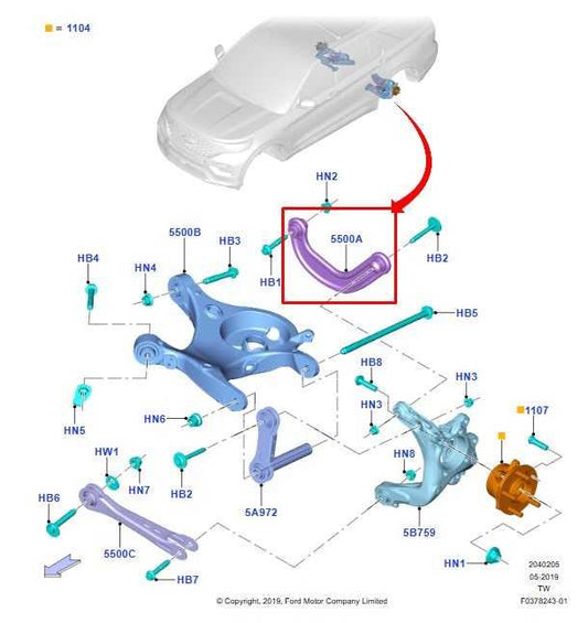 20-25 Ford Explorer 4WD Rear LH Side Suspension Upper Control Arm LB5Z5500N OEM - Alshned Auto Parts