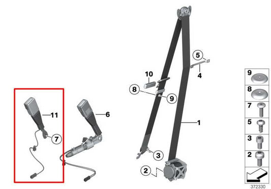 2011-17 BMW X3 xDrive28i Front Driver Left Side Seat Belt Buckle 72-11-7-394-926 - Alshned Auto Parts
