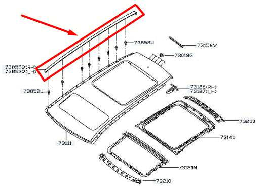 2015-2020 Nissan Pathfinder Right Passenger Side Roof Molding 73852-9PA0A OEM - Alshned Auto Parts