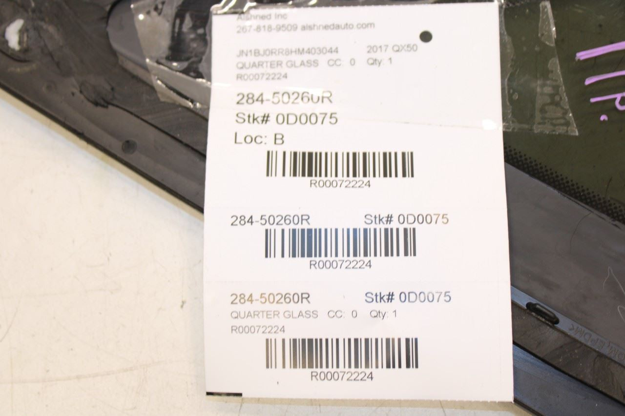 2014-17 Infiniti QX50 Rear Right Passenger Side Quarter Window Glass 83306-1BA0A - Alshned Auto Parts