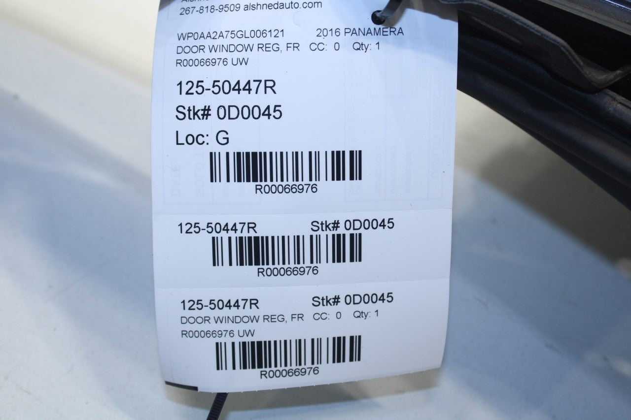 10-16 Porsche Panamera 4 Front Right Side Door Window Regulator w/ Carrier Plate - Alshned Auto Parts