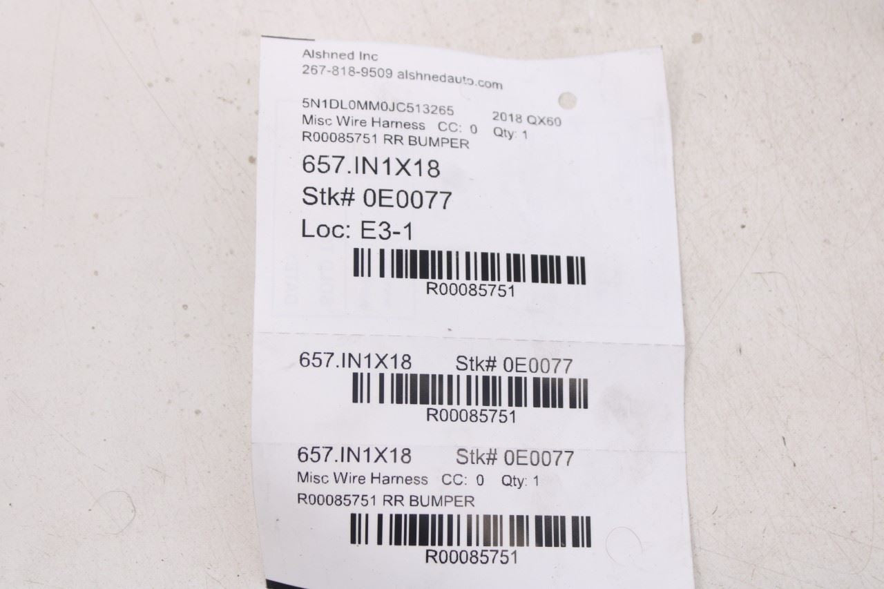 2016-2020 Infiniti QX60 Rear Bumper Wire Harness w/ Park Sensors 24093-9NF0A OEM12