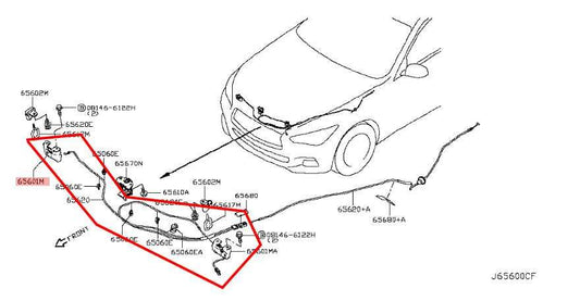 14-23 Infiniti Q50 Luxe Front RH and LH Hood Lock Latch w/ Cable 65601-1BB0A OEM - Alshned Auto Parts