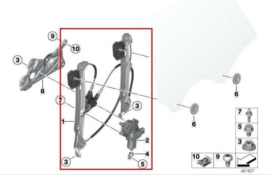 2015-2016 BMW 435I Gran Coupe RR RH Door Window Regulator w/ Motor 51357365258 - Alshned Auto Parts
