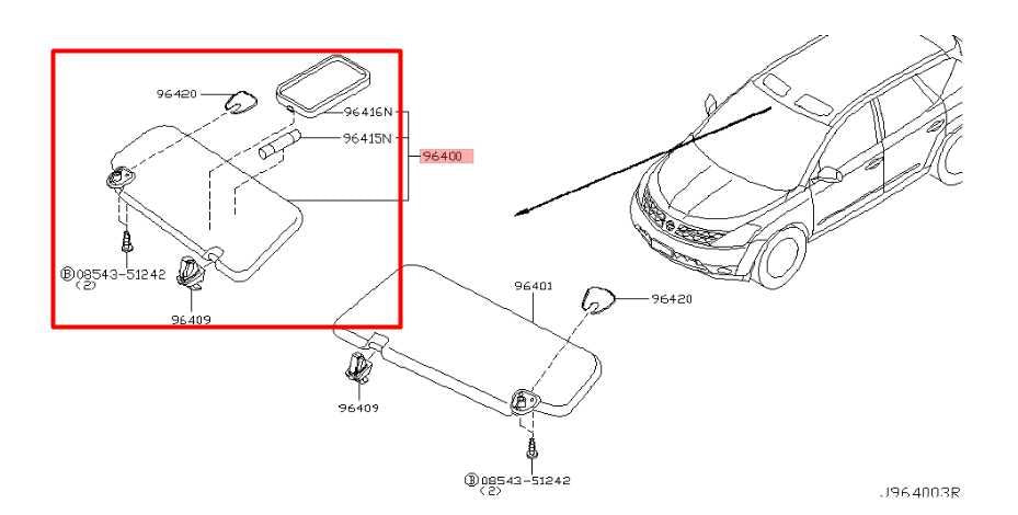 2005-07 Nissan Murano SL Front Passenger RH Side Sun Visor w/ Illuminated Mirror - Alshned Auto Parts
