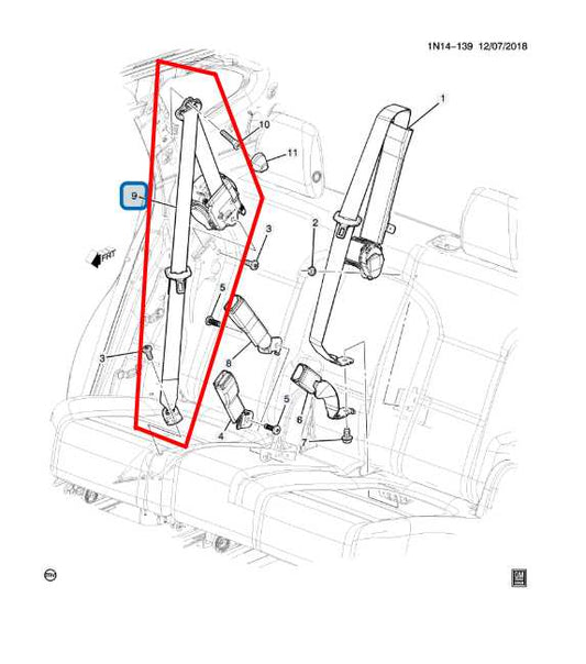 19-24 Chevrolet Blazer 2LT FWD Rear Driver Left Side 2nd Row Seat Belt Retractor - Alshned Auto Parts