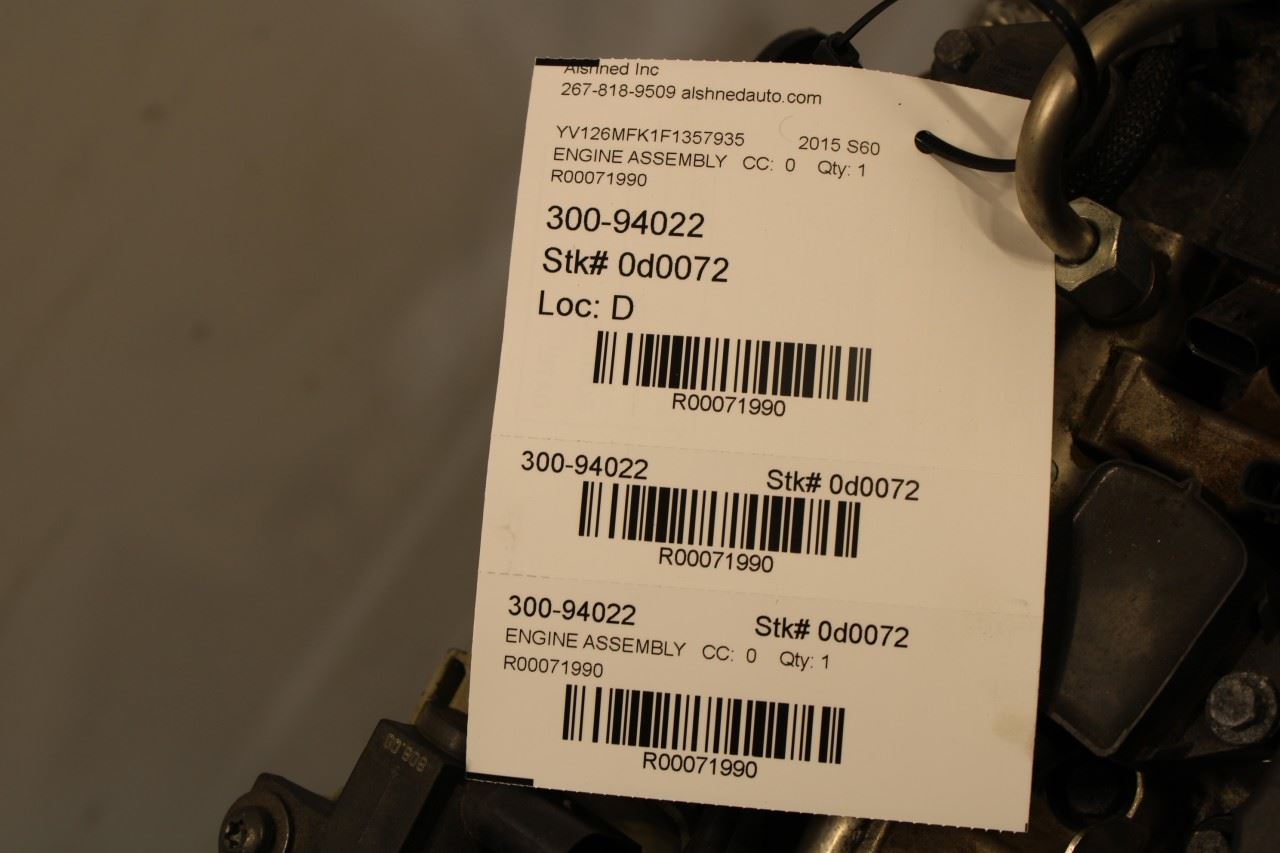 2015 Volvo S60 T5 Premier 2.0L turbo Engine VIN 26 4th and 5th dgt B4204T12 105K - Alshned Auto Parts