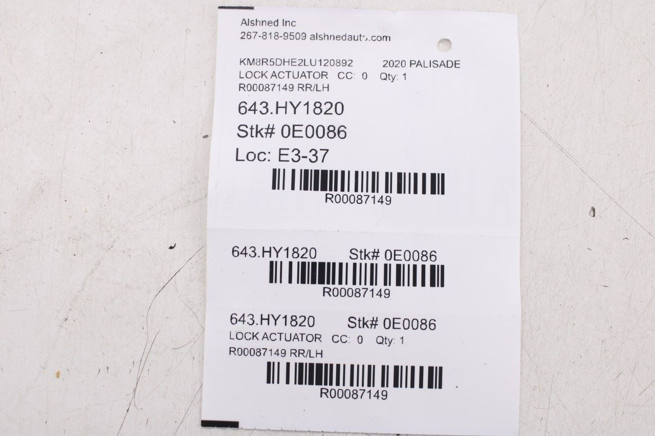 2020-2022 Hyundai Palisade Limited AWD Rear Left Side Door Lock Latch Actuator - Alshned Auto Parts