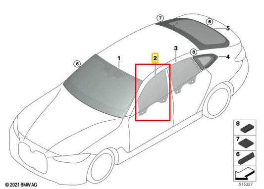 2023-25 BMW 430i xDrive Gran Coupe AWD Front Passenger RH Side Door Window Glass - Alshned Auto Parts