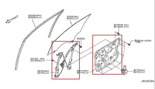 2014-2017 Infiniti QX50 Front Right Door Window Regulator w/ Carrier Plate - Alshned Auto Parts