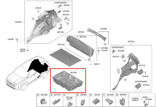 2021-23 Hyundai Santa Fe SEL Rear Cargo Floor Storage Foam Tray Compartment Box - Alshned Auto Parts