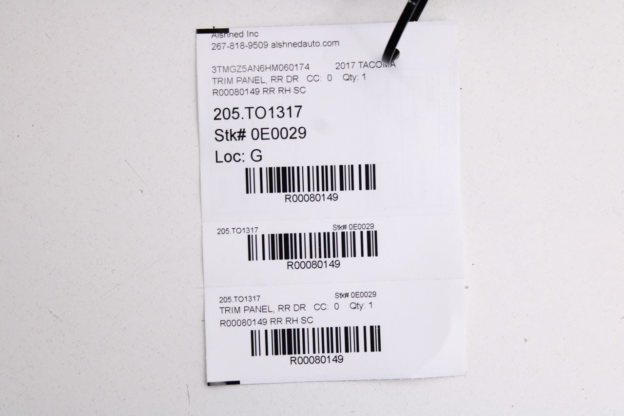 16-23 Toyota Tacoma Limited Double Cab Rear Right Door Trim Panel 67630-04100-C6 - Alshned Auto Parts