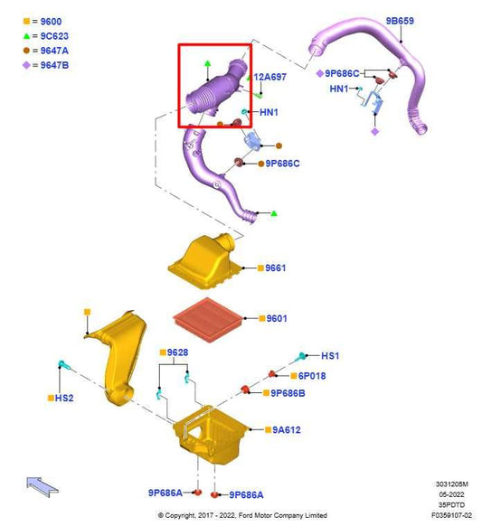2022-26 Ford Expedition MAX XLT 3.5L 4WD Air Intake Cleaner Inlet Duct Tube Hose - Alshned Auto Parts