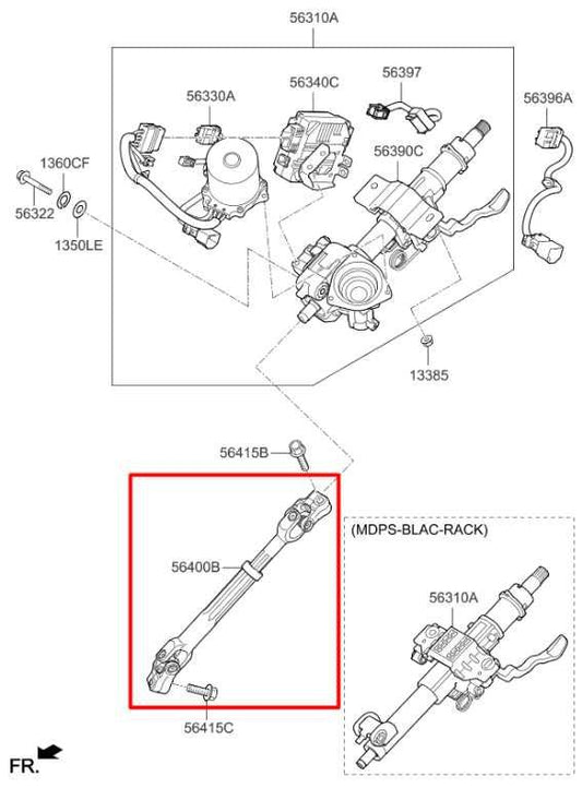 16-18 Kia Optima EX 2.4L FWD Steering Column Intermediate Lower Shaft 56400C1000 - Alshned Auto Parts