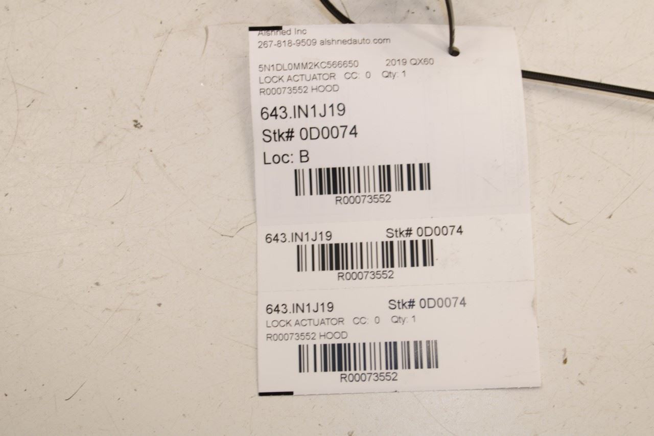 2014-2020 Infiniti QX60 Pure Hood Latch Lock Actuator 65601-3JA1A OEM - Alshned Auto Parts