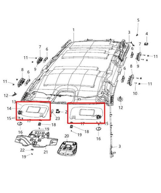 2014-21 Jeep Grand Cherokee Front RH LH Side Sun Visor Set w/ Illuminated Mirror - Alshned Auto Parts